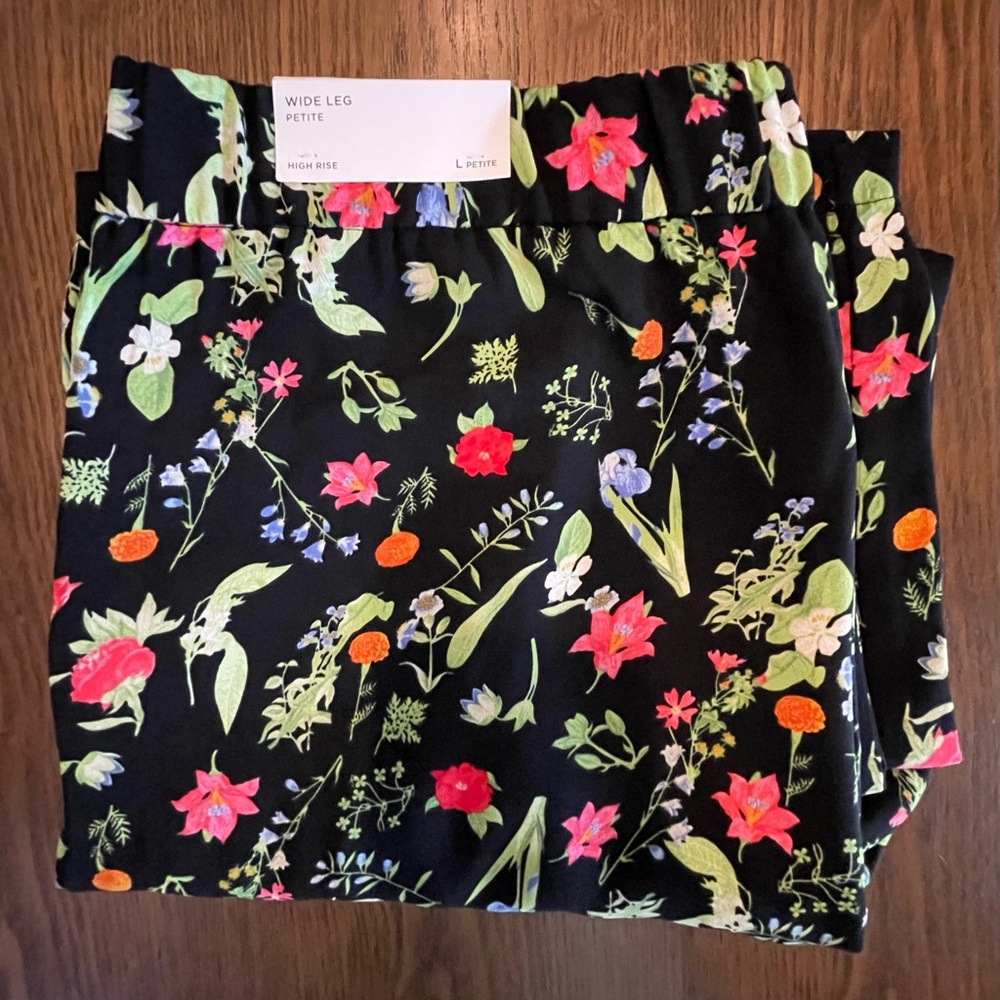 LOFT Black Floral Print Trousers